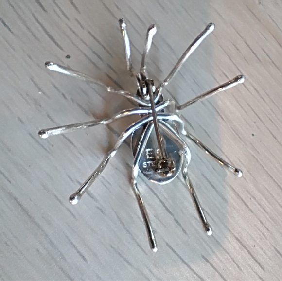 E. Spencer Navajo Sterling Silver Green Malachite Stone Spider Pin Brooch - Picture 3 of 7